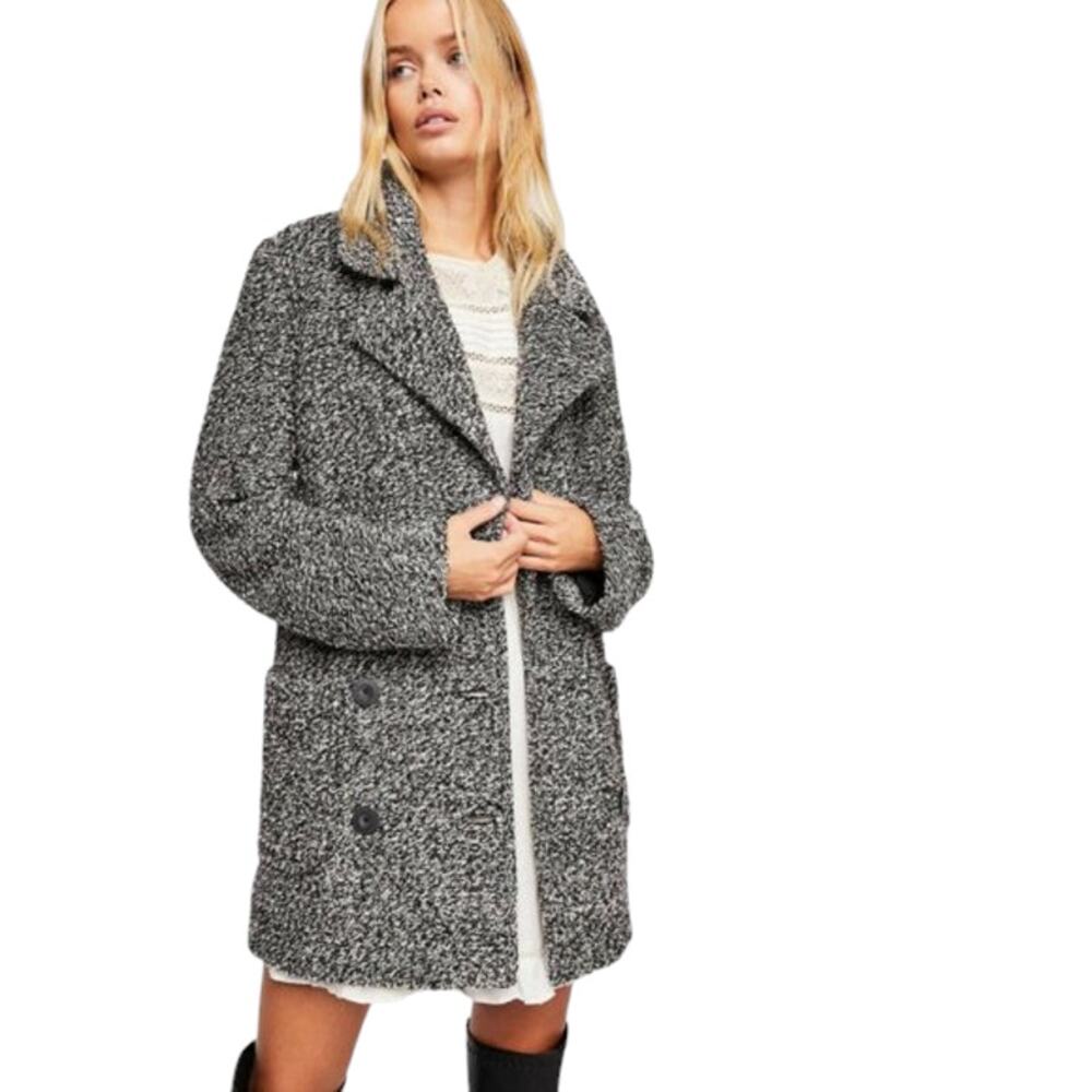 Free People On The Run Front Button Peacoat Black/Gray Coat Size Medium